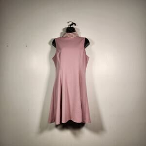 BEBOP Choker Mini Dress Womens XL Dusty Rose Pink Pearl Mesh Beaded Collar Glam